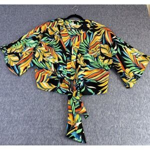 Sunshine & Sky Women's Floral Short Sleeve Crop Top Size Large Tropical